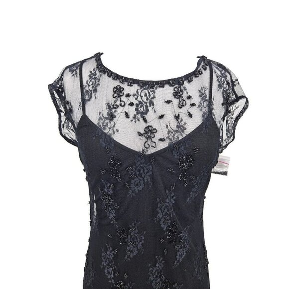 New Jean Louis Scherrer Mini Dress Womens M Black Lace Beaded - Picture 3 of 11